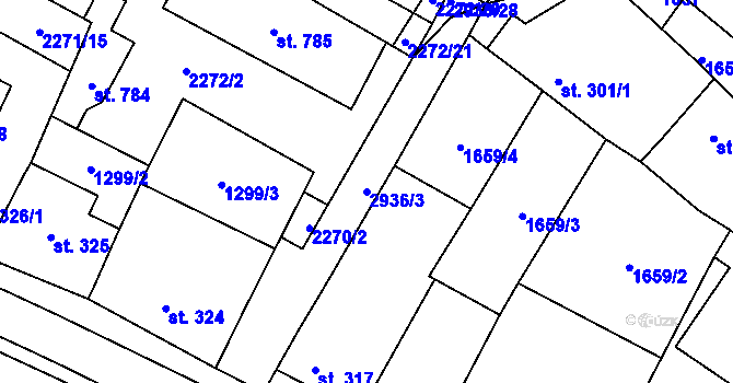 Parcela st. 2936/3 v KÚ Přemyslovice, Katastrální mapa