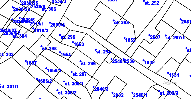 Parcela st. 294 v KÚ Přemyslovice, Katastrální mapa