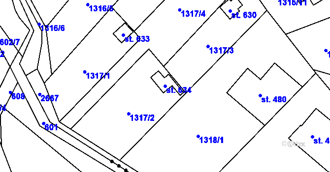 Parcela st. 634 v KÚ Přemyslovice, Katastrální mapa