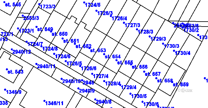 Parcela st. 654 v KÚ Přemyslovice, Katastrální mapa