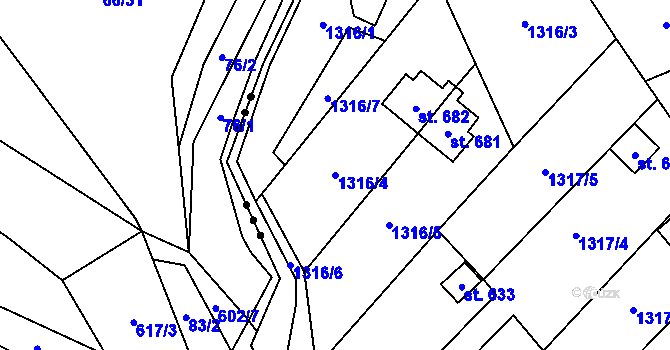 Parcela st. 1316/4 v KÚ Přemyslovice, Katastrální mapa