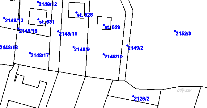Parcela st. 2148/10 v KÚ Přemyslovice, Katastrální mapa