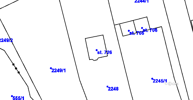 Parcela st. 726 v KÚ Přemyslovice, Katastrální mapa