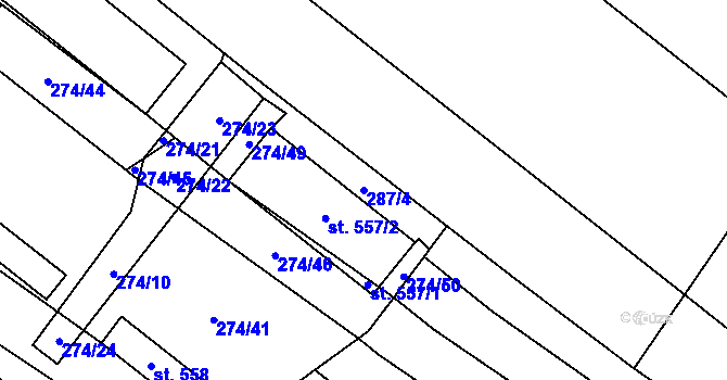 Parcela st. 287/4 v KÚ Přemyslovice, Katastrální mapa