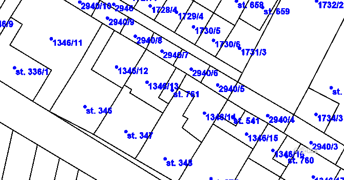Parcela st. 761 v KÚ Přemyslovice, Katastrální mapa
