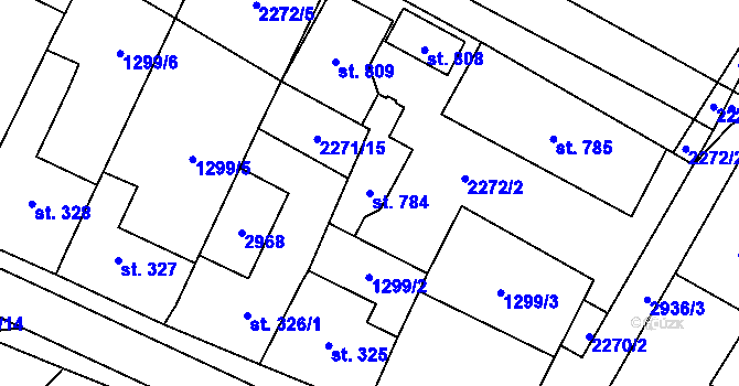 Parcela st. 784 v KÚ Přemyslovice, Katastrální mapa