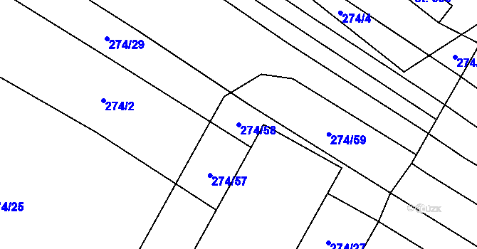 Parcela st. 274/58 v KÚ Přemyslovice, Katastrální mapa