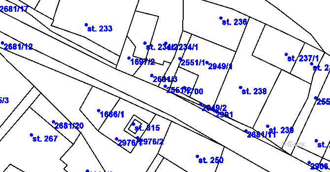 Parcela st. 2551/2 v KÚ Přemyslovice, Katastrální mapa