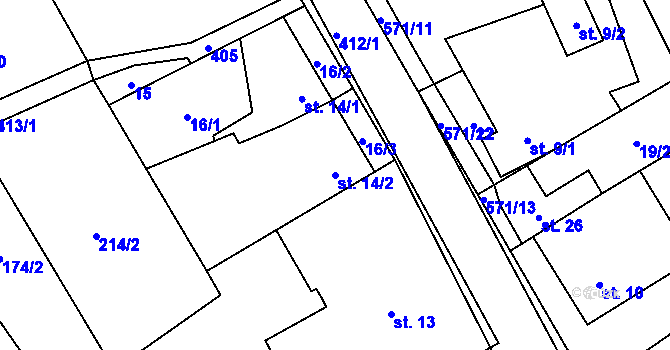 Parcela st. 14/2 v KÚ Štarnov u Přemyslovic, Katastrální mapa