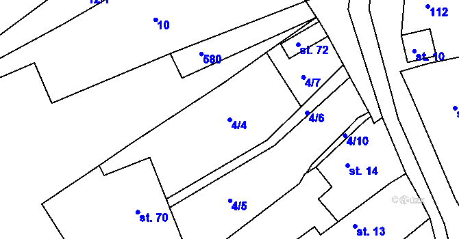 Parcela st. 4/4 v KÚ Přepeře, Katastrální mapa
