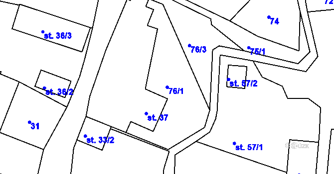 Parcela st. 76/1 v KÚ Přepeře, Katastrální mapa