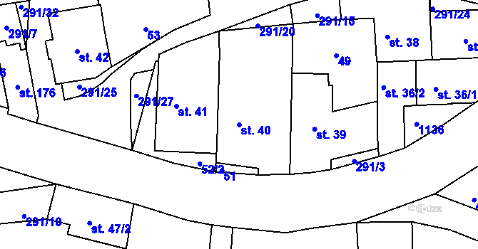 Parcela st. 40 v KÚ Přepeře u Turnova, Katastrální mapa