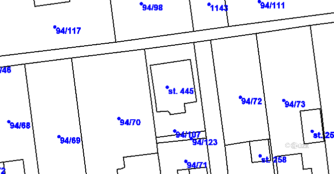 Parcela st. 445 v KÚ Přepeře u Turnova, Katastrální mapa