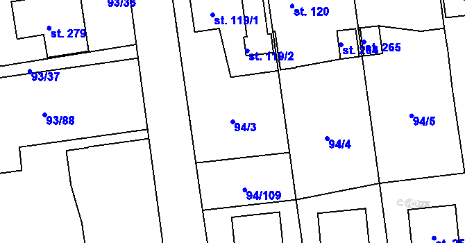 Parcela st. 94/3 v KÚ Přepeře u Turnova, Katastrální mapa