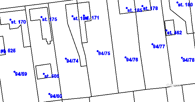 Parcela st. 94/75 v KÚ Přepeře u Turnova, Katastrální mapa