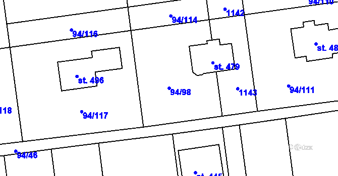 Parcela st. 94/98 v KÚ Přepeře u Turnova, Katastrální mapa