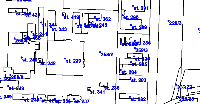 Parcela st. 258/2 v KÚ Přepeře u Turnova, Katastrální mapa