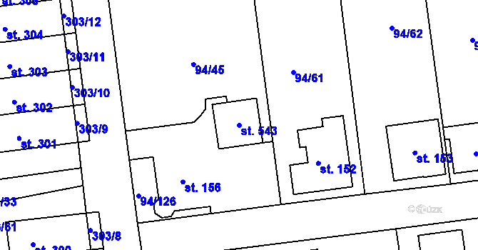 Parcela st. 543 v KÚ Přepeře u Turnova, Katastrální mapa