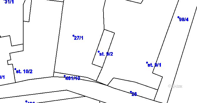 Parcela st. 9/2 v KÚ Přepychy, Katastrální mapa