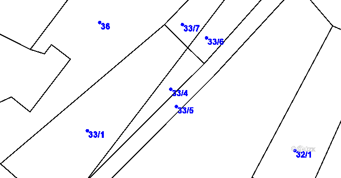 Parcela st. 33/4 v KÚ Přepychy, Katastrální mapa