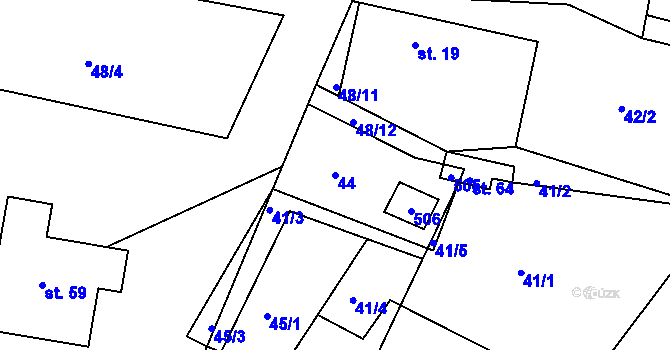 Parcela st. 44 v KÚ Přepychy, Katastrální mapa