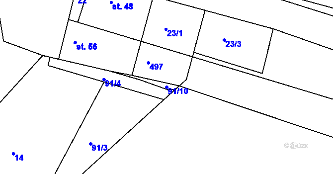 Parcela st. 91/10 v KÚ Přepychy, Katastrální mapa