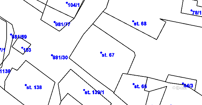 Parcela st. 67 v KÚ Přepychy u Opočna, Katastrální mapa