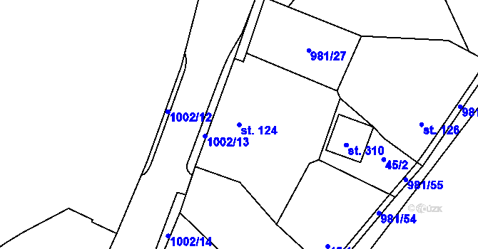 Parcela st. 124 v KÚ Přepychy u Opočna, Katastrální mapa