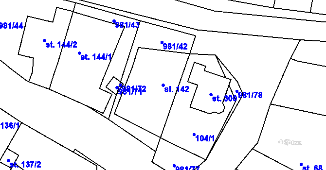 Parcela st. 142 v KÚ Přepychy u Opočna, Katastrální mapa
