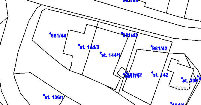 Parcela st. 144/1 v KÚ Přepychy u Opočna, Katastrální mapa
