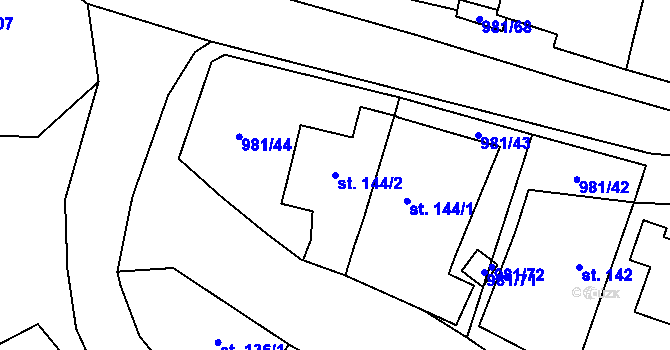 Parcela st. 144/2 v KÚ Přepychy u Opočna, Katastrální mapa