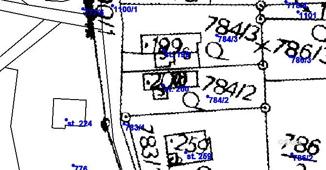 Parcela st. 200 v KÚ Přepychy u Opočna, Katastrální mapa