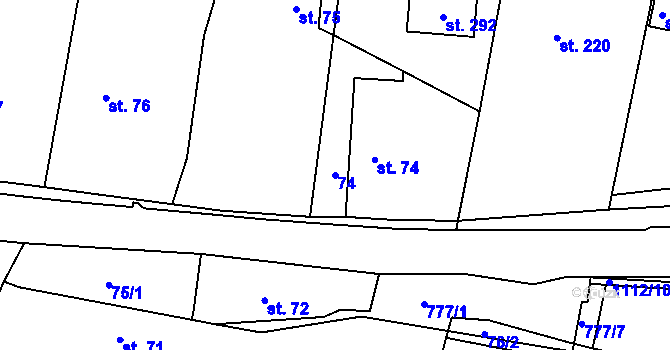 Parcela st. 74 v KÚ Přepychy u Opočna, Katastrální mapa