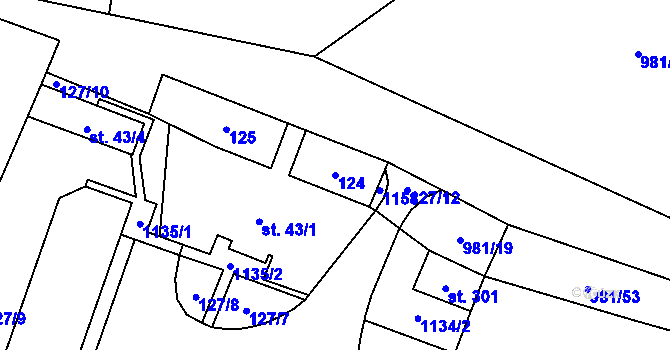 Parcela st. 124 v KÚ Přepychy u Opočna, Katastrální mapa