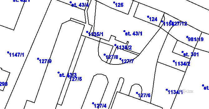 Parcela st. 127/8 v KÚ Přepychy u Opočna, Katastrální mapa