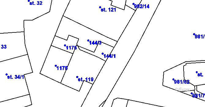 Parcela st. 144/1 v KÚ Přepychy u Opočna, Katastrální mapa