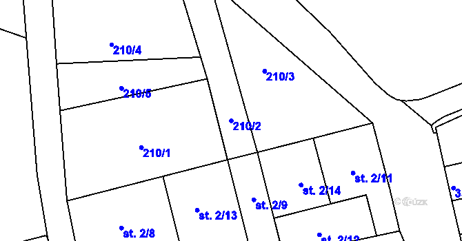 Parcela st. 210/2 v KÚ Přepychy u Opočna, Katastrální mapa