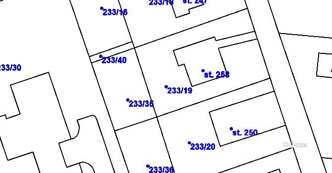 Parcela st. 233/19 v KÚ Přepychy u Opočna, Katastrální mapa