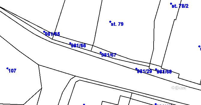 Parcela st. 981/67 v KÚ Přepychy u Opočna, Katastrální mapa