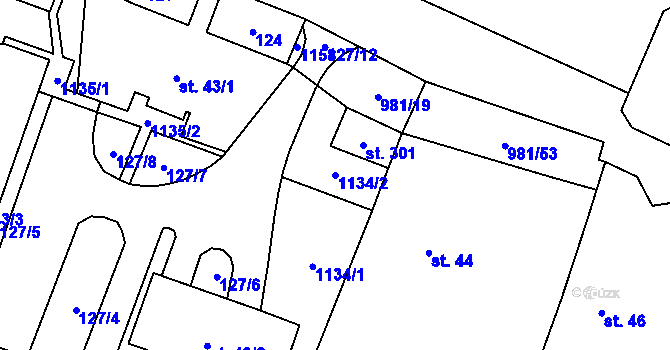 Parcela st. 1134/2 v KÚ Přepychy u Opočna, Katastrální mapa