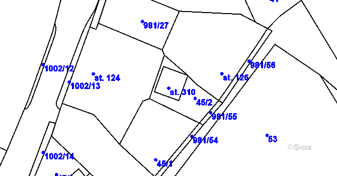 Parcela st. 310 v KÚ Přepychy u Opočna, Katastrální mapa