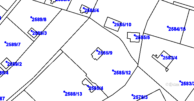 Parcela st. 2585/9 v KÚ Přerov, Katastrální mapa