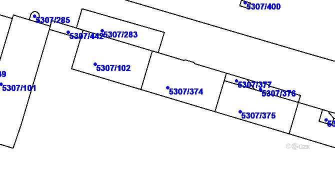 Parcela st. 5307/374 v KÚ Přerov, Katastrální mapa