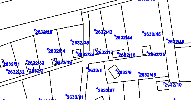 Parcela st. 2632/17 v KÚ Přerov, Katastrální mapa