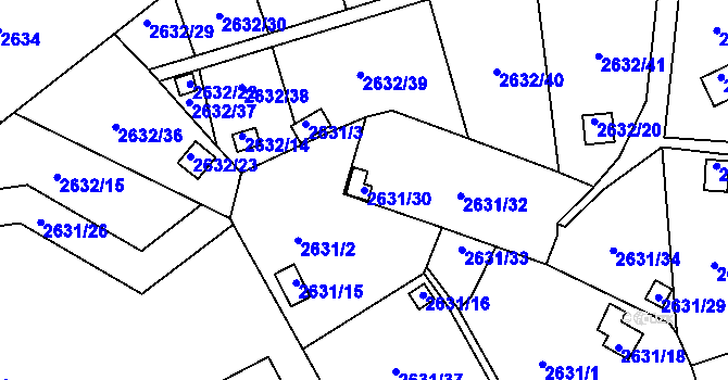 Parcela st. 2631/30 v KÚ Přerov, Katastrální mapa