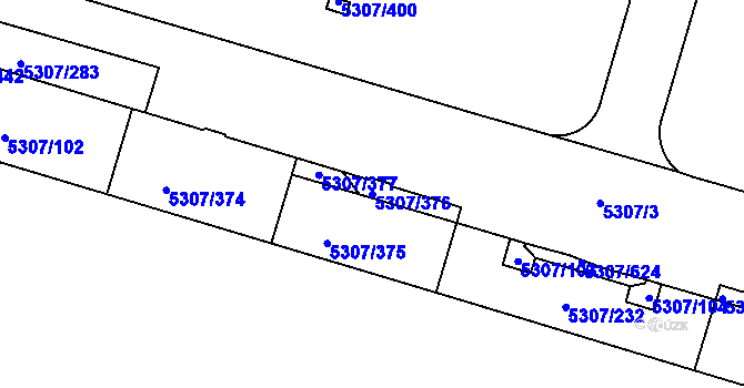 Parcela st. 5307/376 v KÚ Přerov, Katastrální mapa