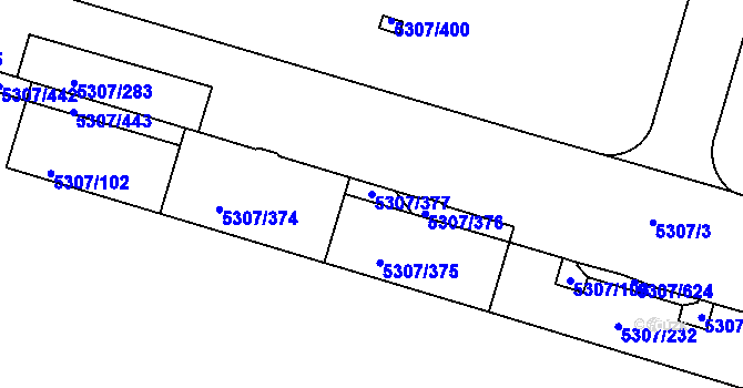 Parcela st. 5307/377 v KÚ Přerov, Katastrální mapa