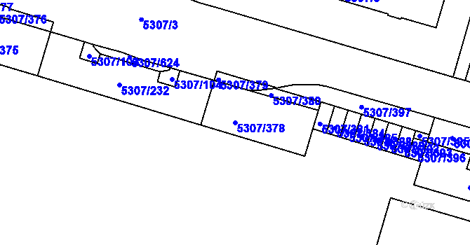 Parcela st. 5307/378 v KÚ Přerov, Katastrální mapa