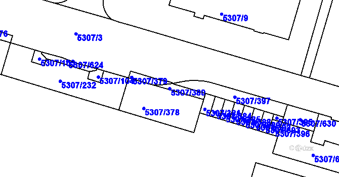 Parcela st. 5307/380 v KÚ Přerov, Katastrální mapa