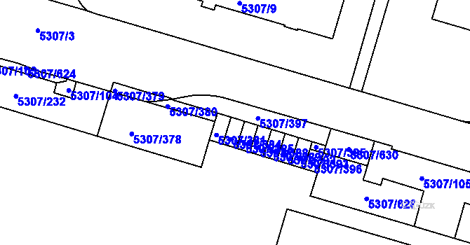 Parcela st. 5307/383 v KÚ Přerov, Katastrální mapa